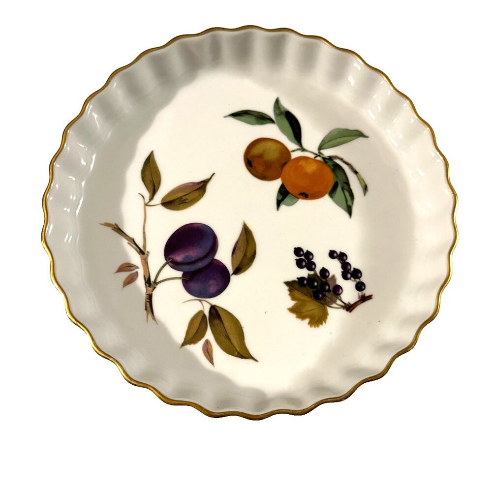 Royal Worcester Evesham Gold 1986 Round Porcelain Quiche Pan 9"